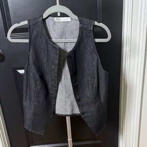 Zara Charcoal Button-Up Vest